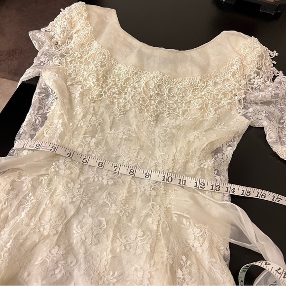 Scott McClintock Vintage lace ivory wedding dress organza silk crochet detail, S - Picture 9 of 17
